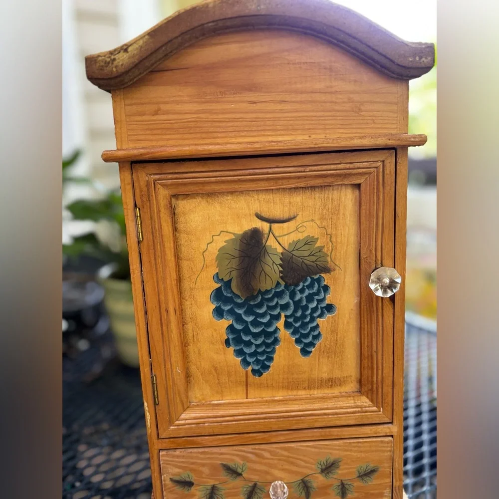 Wooden Wall Shelf with Grape Design